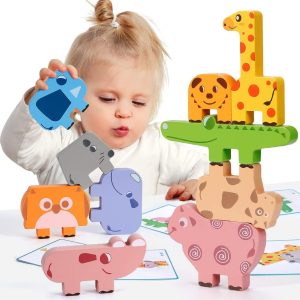 10pcs Wooden Animal Blocks Sorting & Stacking Toys For 2-4 Year Old Toddlers Girl Boy Gifts, Kids Preschool Educational Toys Fine Motor Skills Learning Games