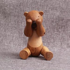 Art Deco Oak Wood Bear Figurines Set, Tabletop Collectible Carved Animal Toys ?C No Electricity Required, Suitable for Ages 14+, Ideal for Valentine's Day & Room Decor ?C Handcrafted Interchangeable Wooden Bears