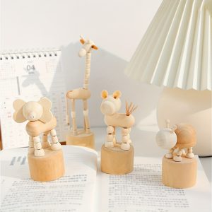 1pc, Mini Wooden Animal Figurine Decor, Creative Desk Ornament, For Bookshelf Home Living Room Office Cabinet Entryway Decor, Room Decor, Home Decor, Gift