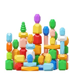 40 Pcs Wooden Stacking Blocks Montessori Toys For 1 2 3 4 5 6 Year Old Toddlers And Kids, Sensory STEM Building Stones, Girl Or Boy Birthday Gifts