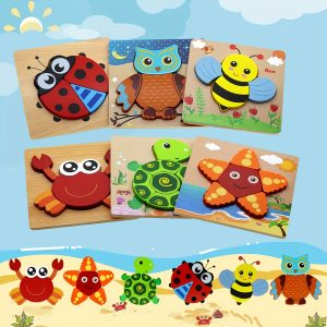 6pcs Toy Boys And Girls Wooden Walking Puzzle Children's Puzzle Learning Toy Children's Day Gift 6 Animal Shape Puzzle Environmentally Friendly Travel Building Block Toy Game