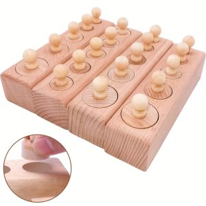 4pcs Montessori Wooden Cylinder Blocks Set - 4-Piece Early Learning Toy for Preschoolers (Sensory Development & Fine Motor Skills)