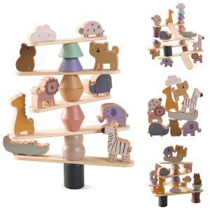 28pcs Creative Cartoon Animal Stacking Toy Set, Wooden Jenga Toys, Cultivate Children's Hands-on Ability, As Birthday Gifts, Halloween, Christmas Gifts