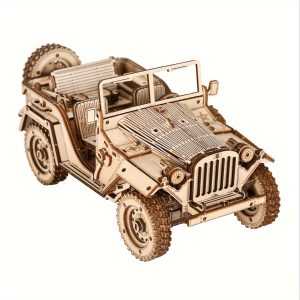 3D Three-dimensional Puzzle Wooden Retro Classic Army Field Car Model, DIY Handmade Assembled Birthday Gift Toy