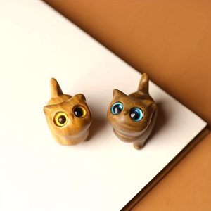 3 Pieces Of Wood Carvings Curious Kittens Animals Creative Wooden Cute Cats Playing Hand-held Pieces Birthday Gifts