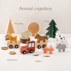 10 Pieces Wooden Train Set, Detachable Animal Model Train Set, Suitable For Young Children's Birthday Gifts, Christmas And Halloween Gifts