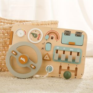 Wooden Steering Wheel Busy Board for Toddlers: Montessori Sensory Toys for Preschool Learning, Halloween & Christmas Gift