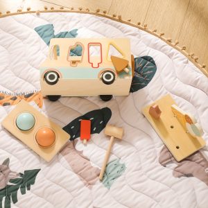 1 Set Of Wooden Ice Cream Truck Toy Set, Percussion Toys, Multi-functional Educational Early Education Cognitive Toys, Gifts For Babies, Halloween, Christmas The Best Gift