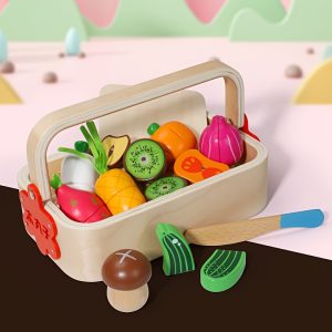 Magnetic Wooden Cutting Fruit And Vegetable Food Toy Set With Basket