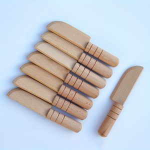 Earthy Yellow Beech Wood Pretend Play Knife - Safe & Realistic Kitchen Toy for Youngsters