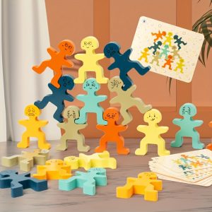 Wooden Children's Stacking Block Toys, Cute And Colorful Little People Stacking And Balancing Table Games, Education Hands on Ability Concentration Training Puzzle Enlightenment Toys