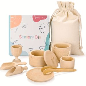 Montessori Sensory Play Set: Wooden Pretend Play Dish & Tongs for Fine Motor Skills Development