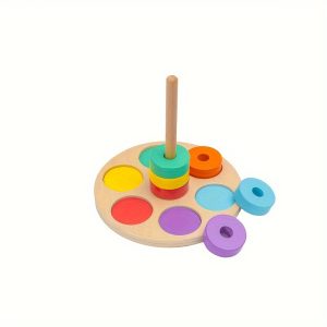 Wooden Rainbow Stacking Ring Toy Early Education Enlightenment Color Cognition