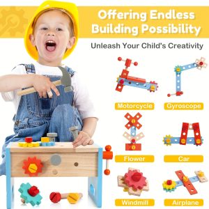 Wooden Toolbox And Accessory Playset For Kids | Educational Toys For Boys And Girls Ages 3-6 | Perfect Christmas And Birthday Gift