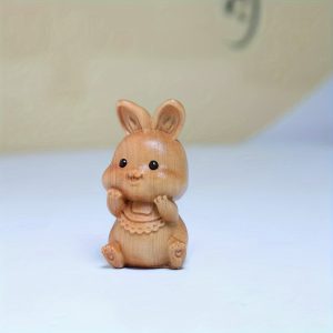 1pc Hand-Carved Wooden Baby Bunny Figurine, Rustic Root Sculpture, Small Wood Rabbit Decor, Decorative Miniature Animal Statue, Room Decor, Home Decor