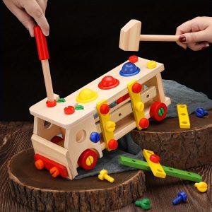 Basic Bulider Wooden Play Set Car With Tools, Educational Removable Screwdriver Assembly Construction Car Toy For Children Boys Girls, Educational STEM Construction Toy